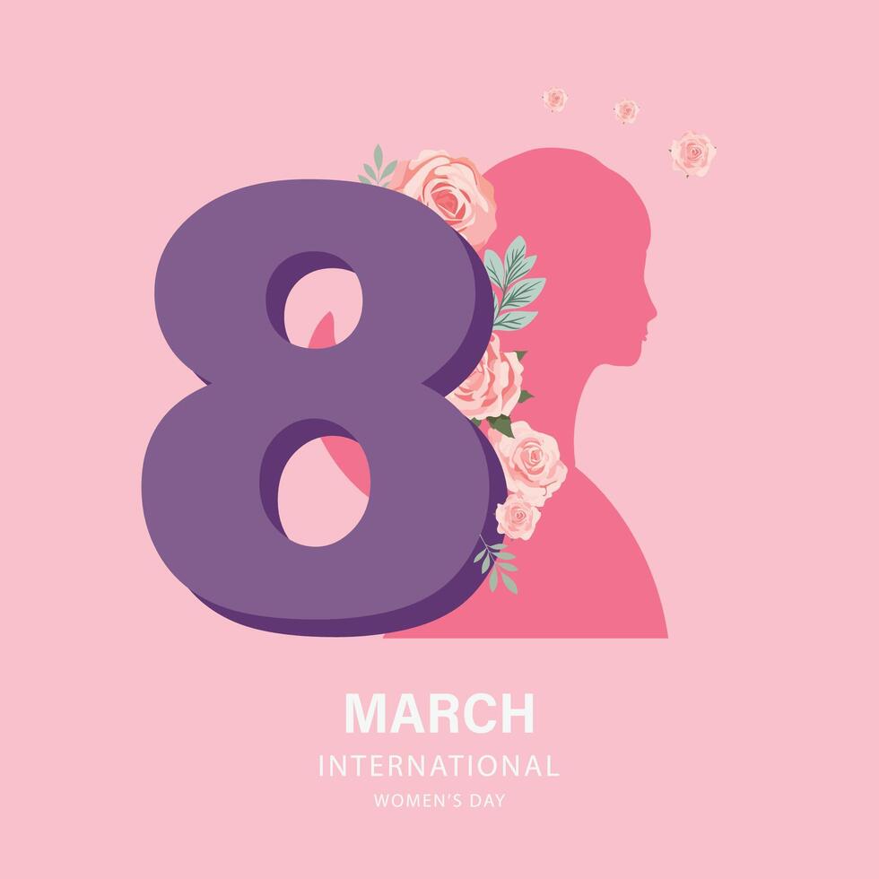 International women day with rose use for square card design vector