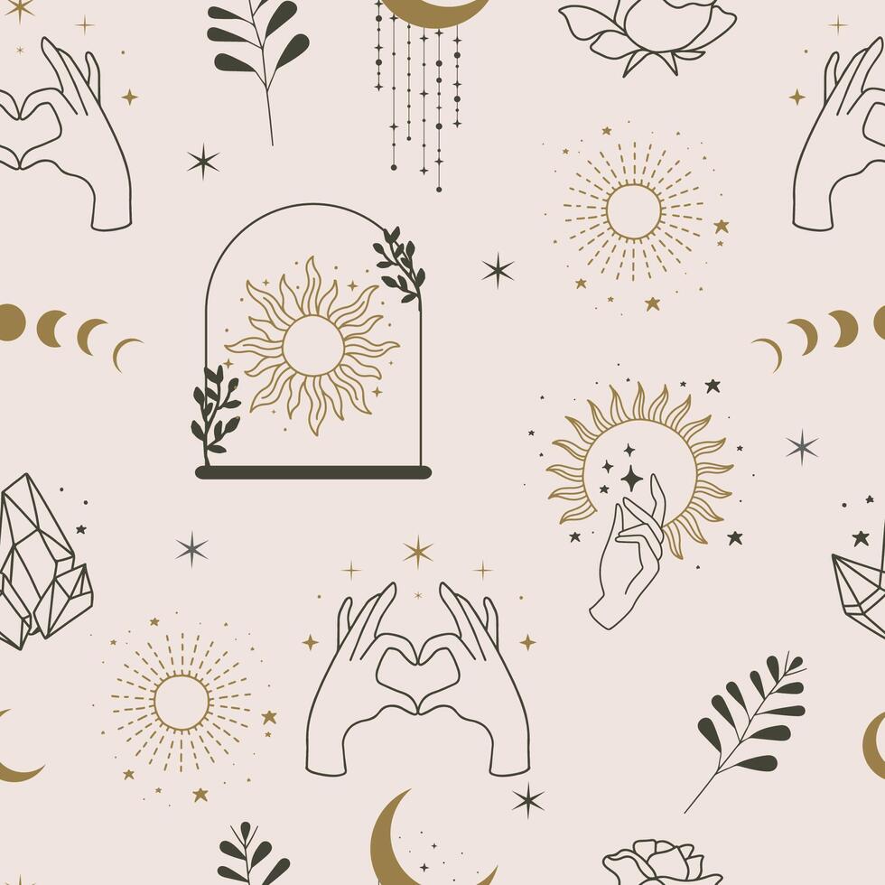 mystic seamless pattern illustration design with hand and sun vector