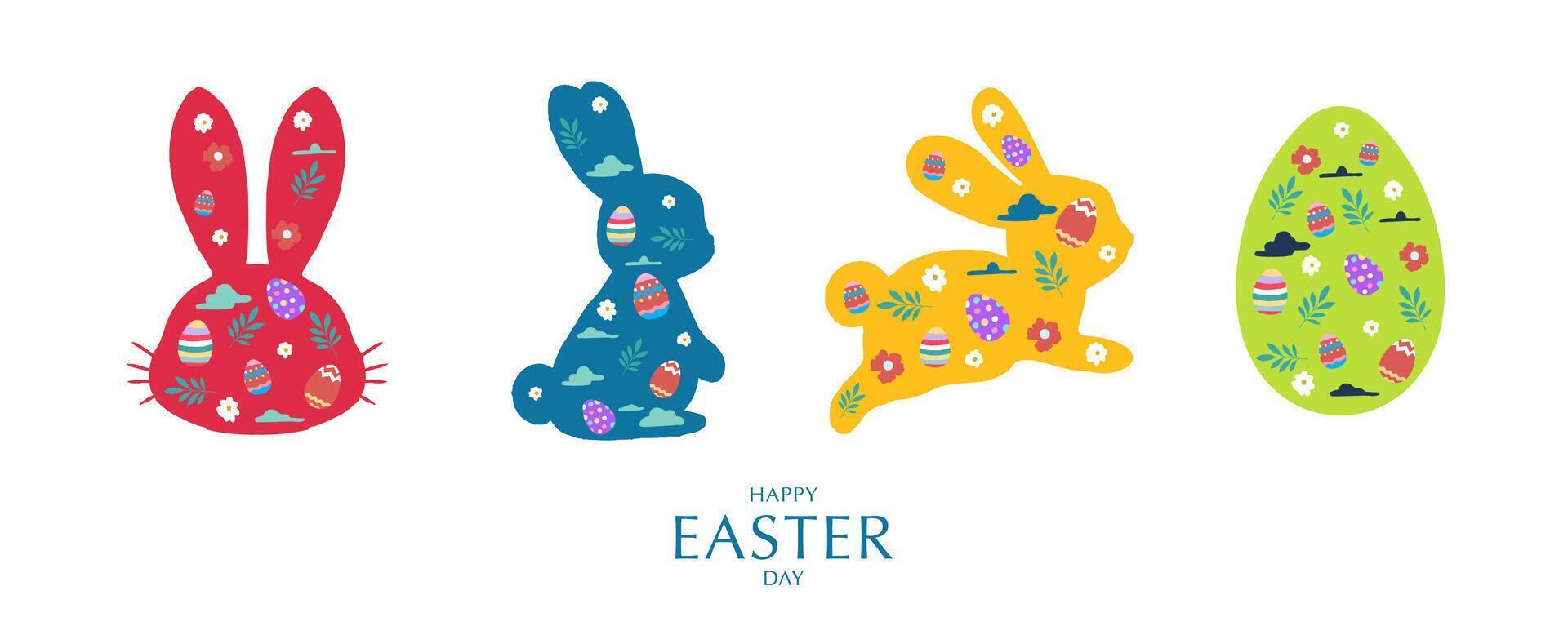 Collection of easter background set with silhouette style Editable vector illustration for horizontal banner