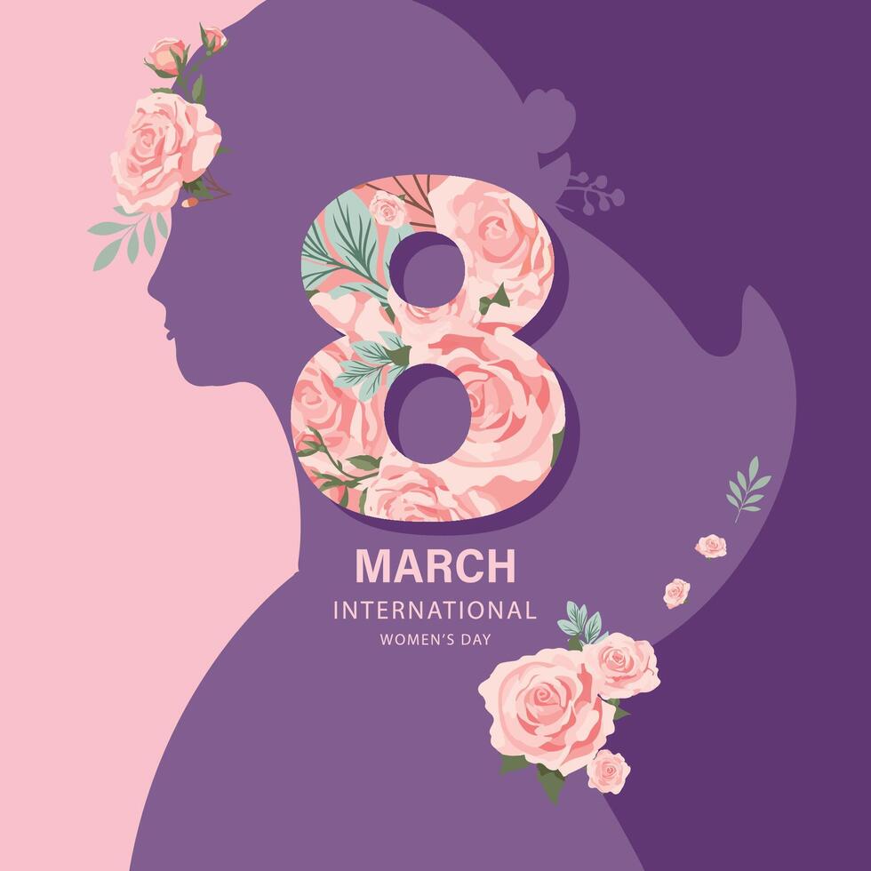 International women day with rose use for square card design vector