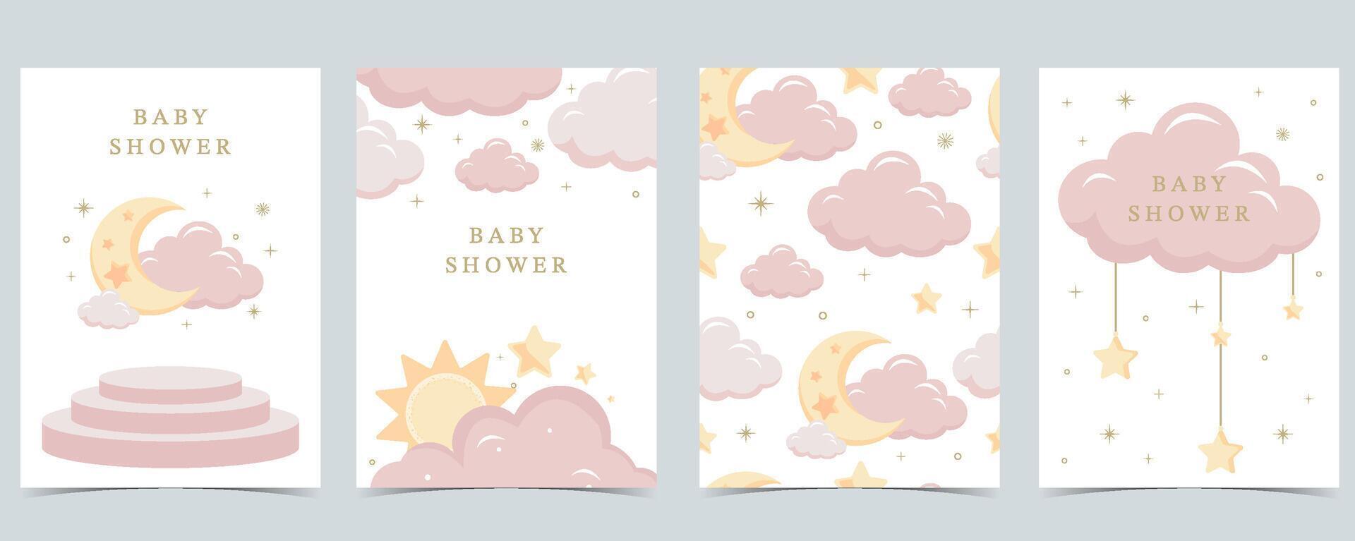 Twinkle pink baby background for vertical a4 design with cloud and star vector