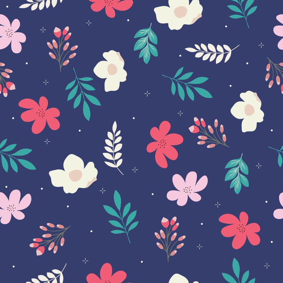 flower square seamless pattern with leaf vector