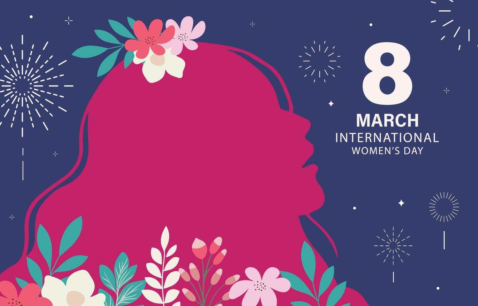 mujer internacional día antecedentes con cara y flor para horizontal Talla diseño vector