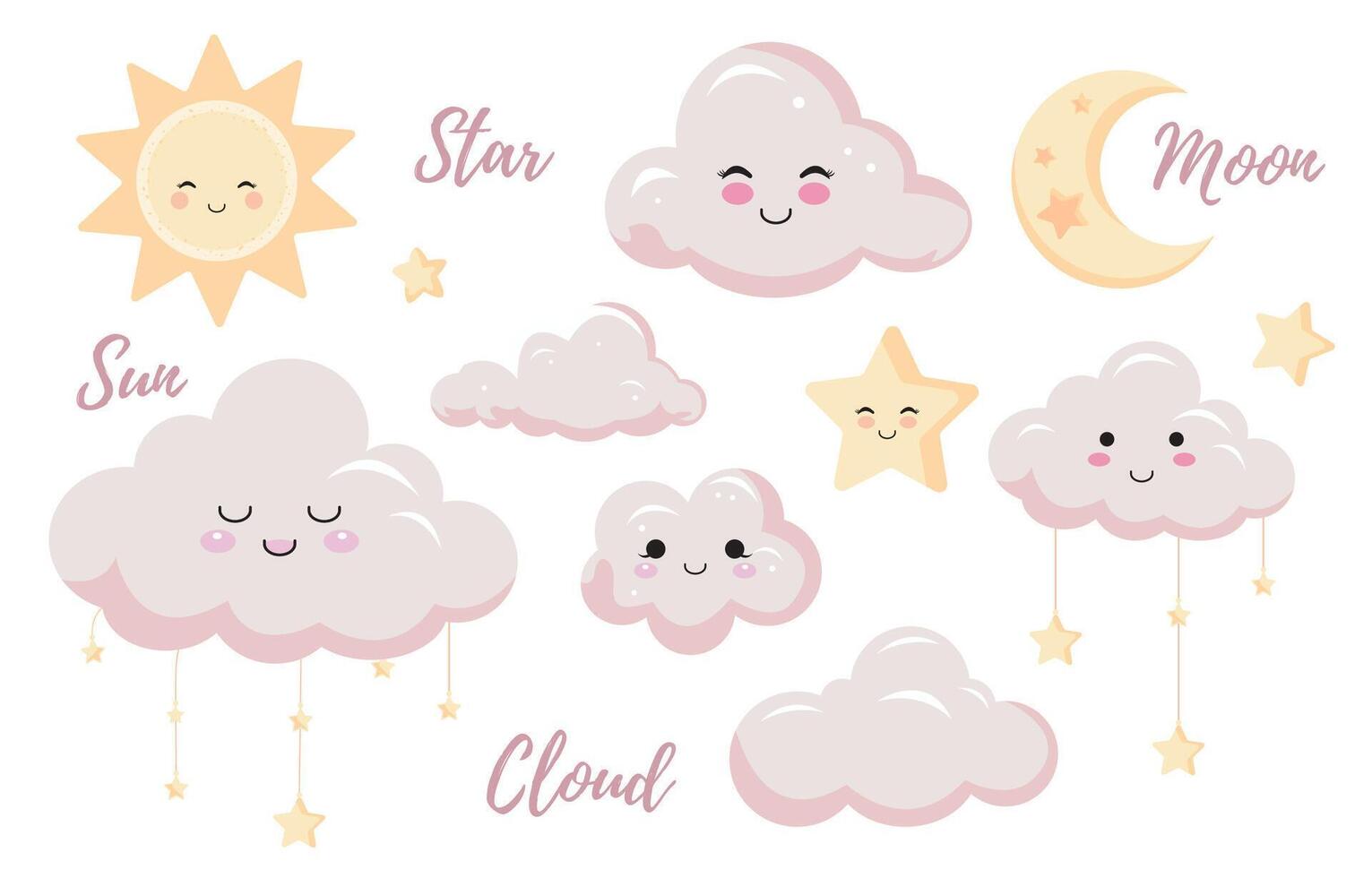 centelleo rosado bebé objeto para invitación con nube y estrella vector