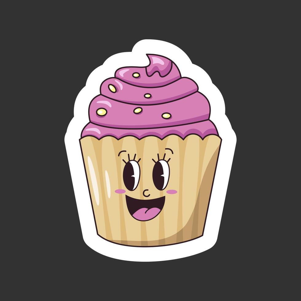 Funny cupcake sticker with a smile vector