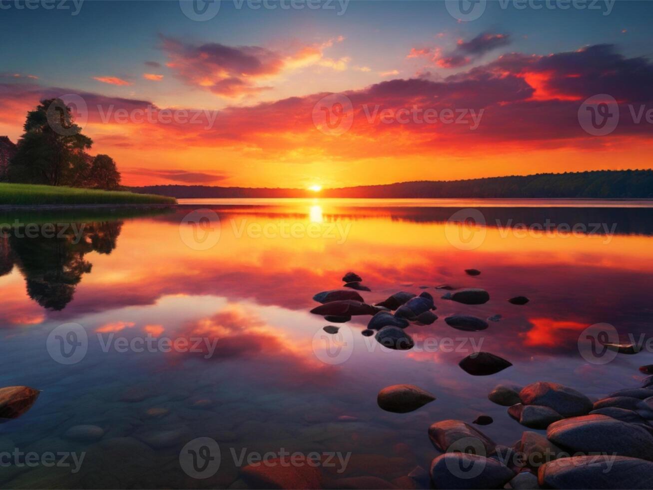 AI generated Sunset in the lake Wallpaper photo