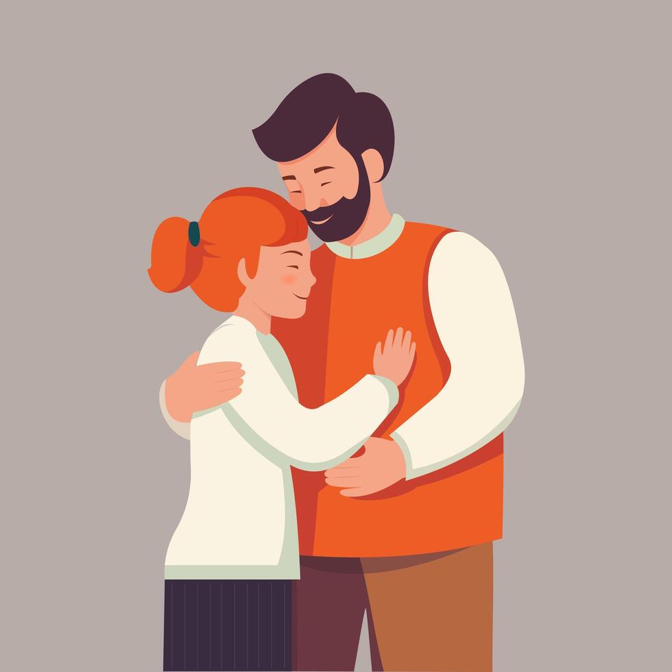 un hombre y un mujer abrazando un Pareja en amor. plano vector ilustración