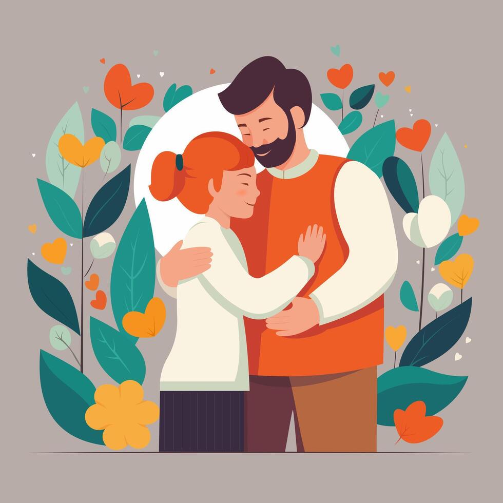 un hombre y un mujer abrazando un Pareja en amor. plano vector ilustración