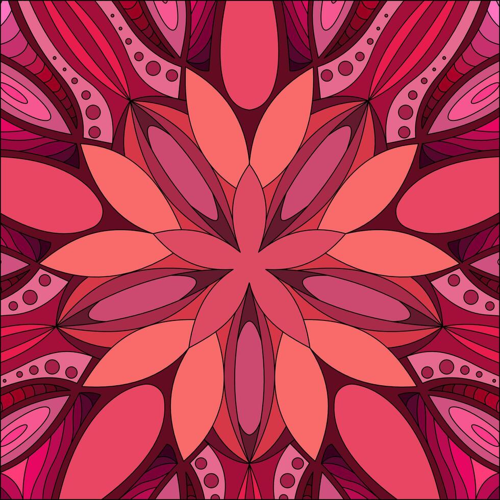 Colored circular pattern in the form of a mandala on a black background. Mehendi Tattoo Ornament Mandala Design. Coloring book page. Vector illustration.