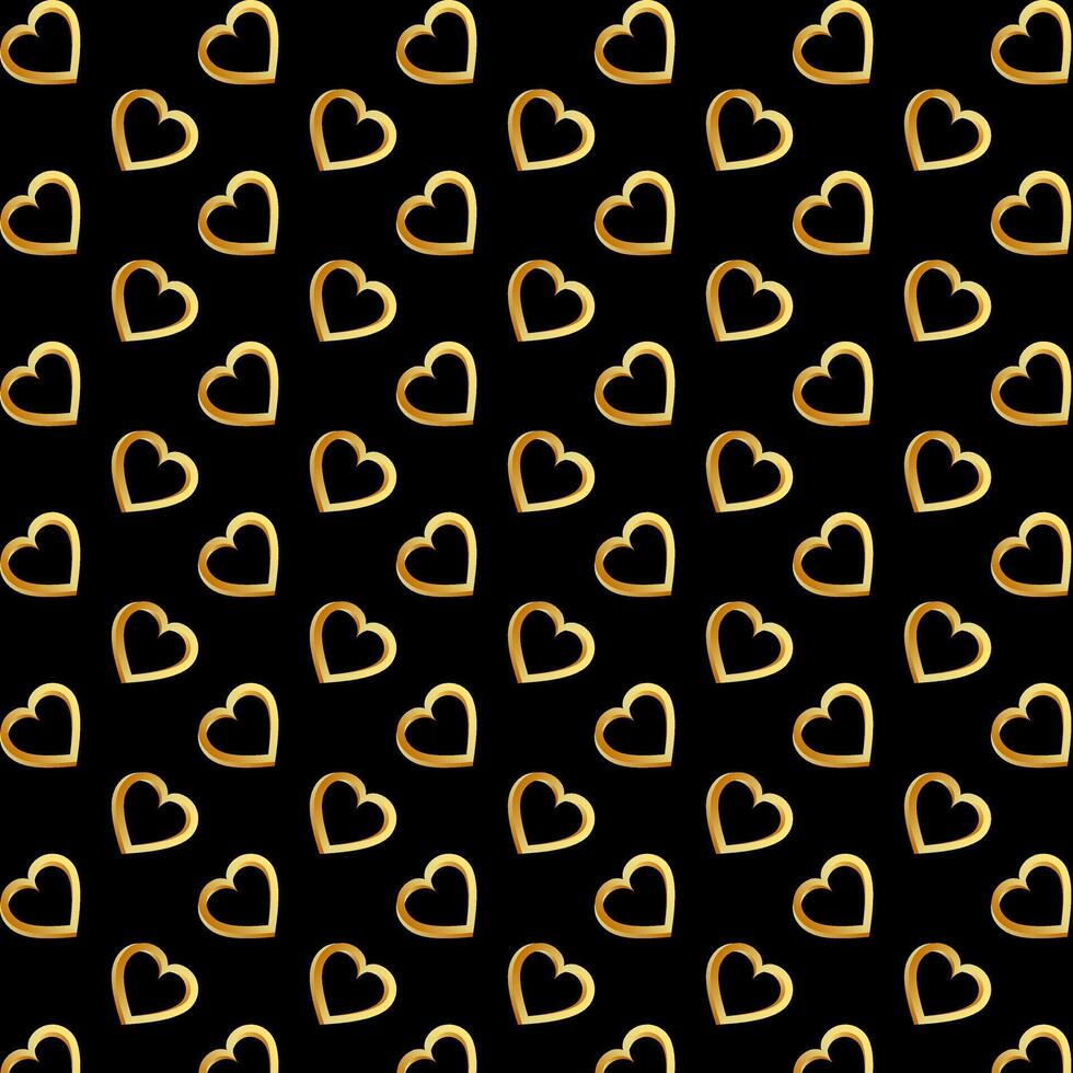 Pattern of golden hearts on a black background. Vector illustration