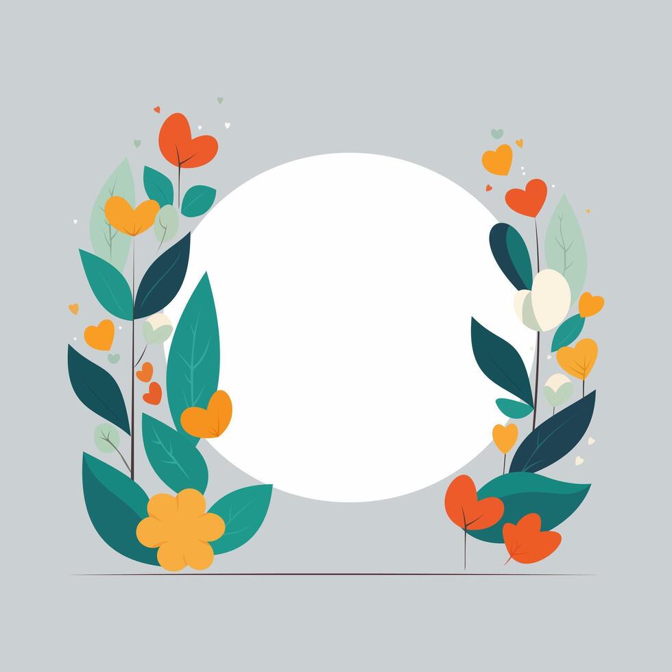 Vector circle frame Flat floral background