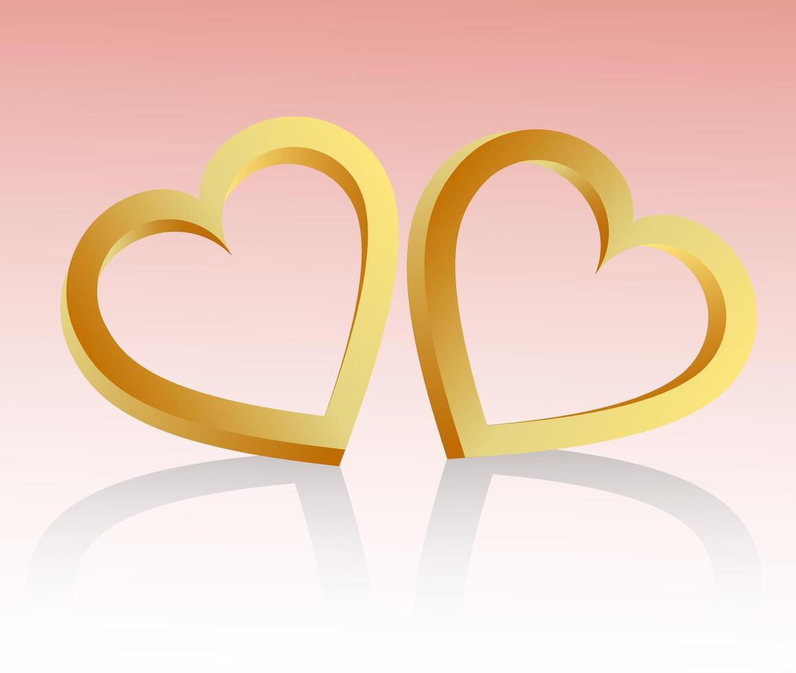 Two golden hearts linked together. Design element. Vector illustration
