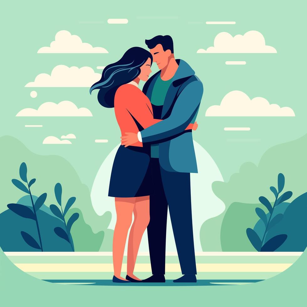 un hombre y un mujer abrazo. plano vector ilustración