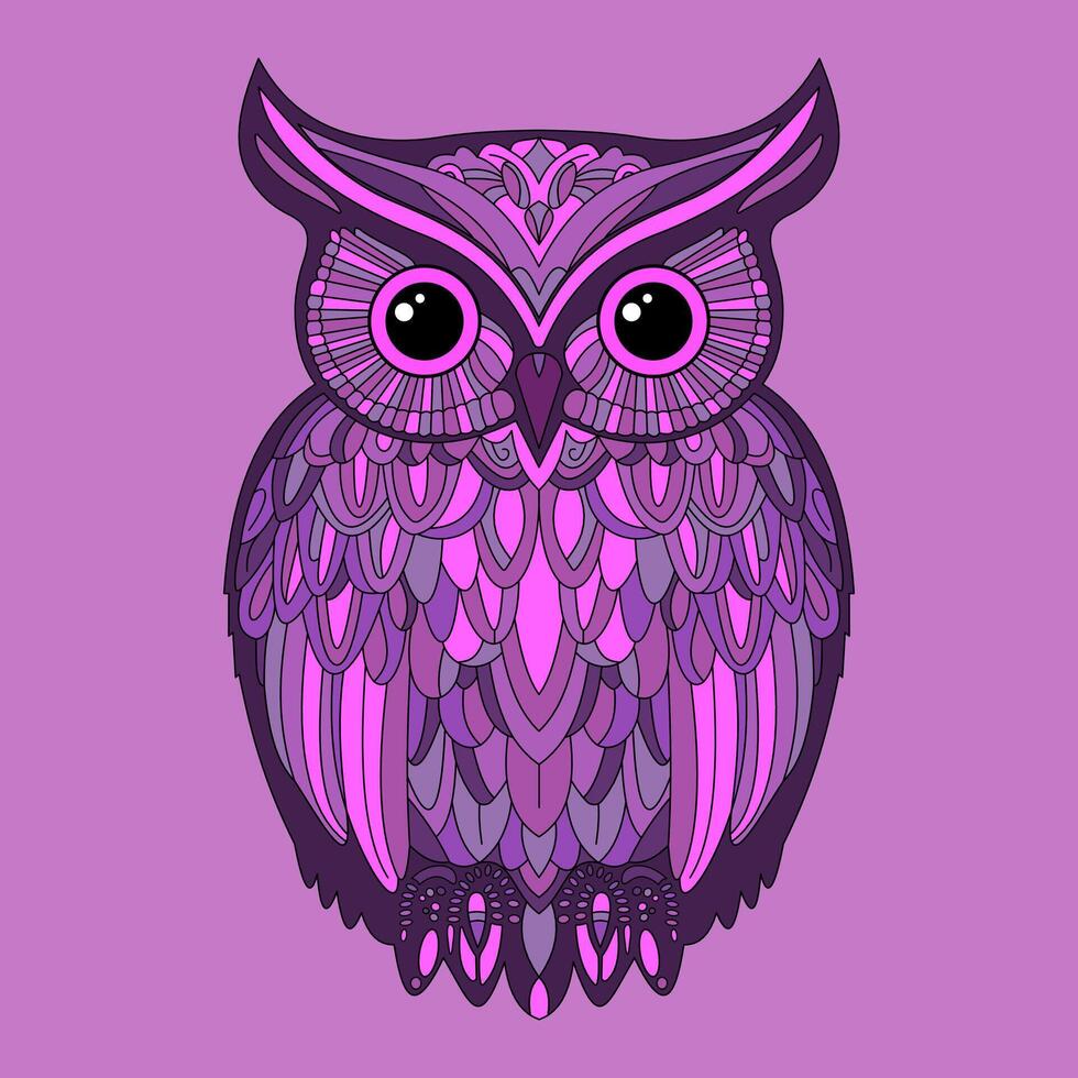 Colored detailed owl. Hand draw vector illustration