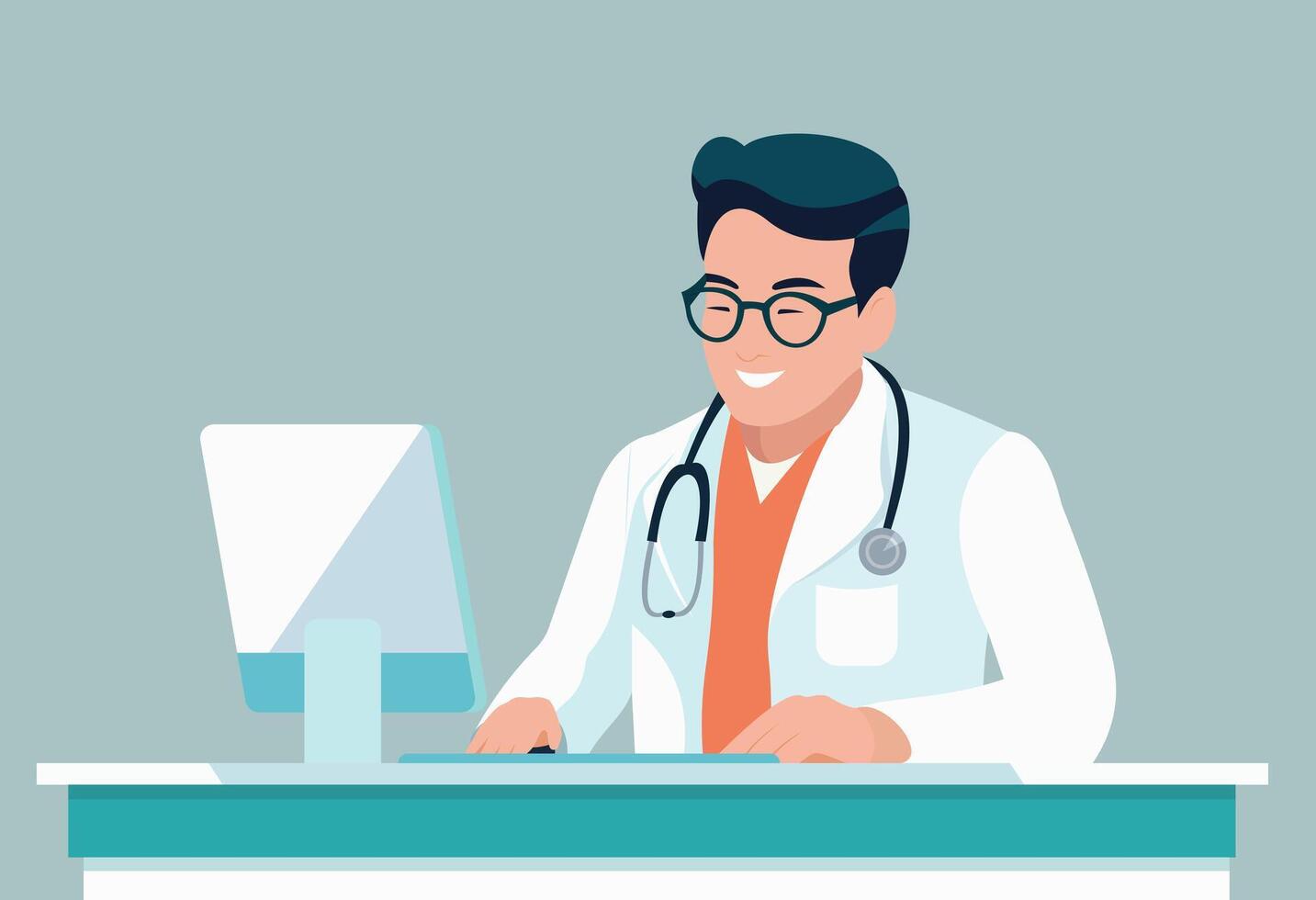 Male doctor in the hospital. Medicine concept illustration. vector