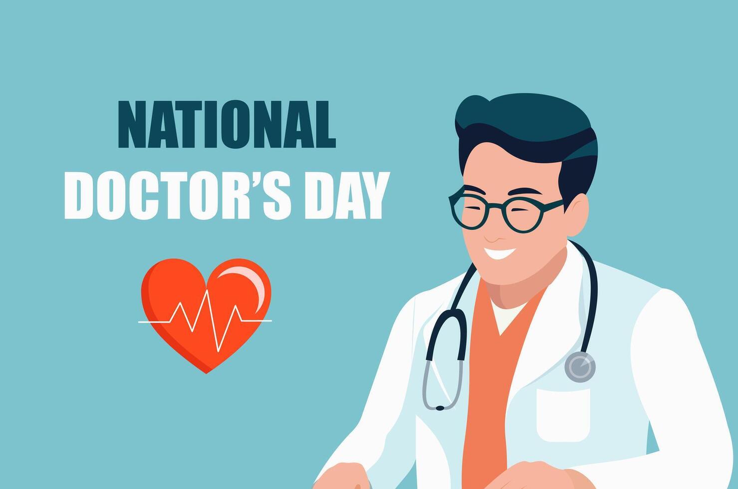 National Doctor's Day. Greeting card with a male medic. Flat vector illustration.