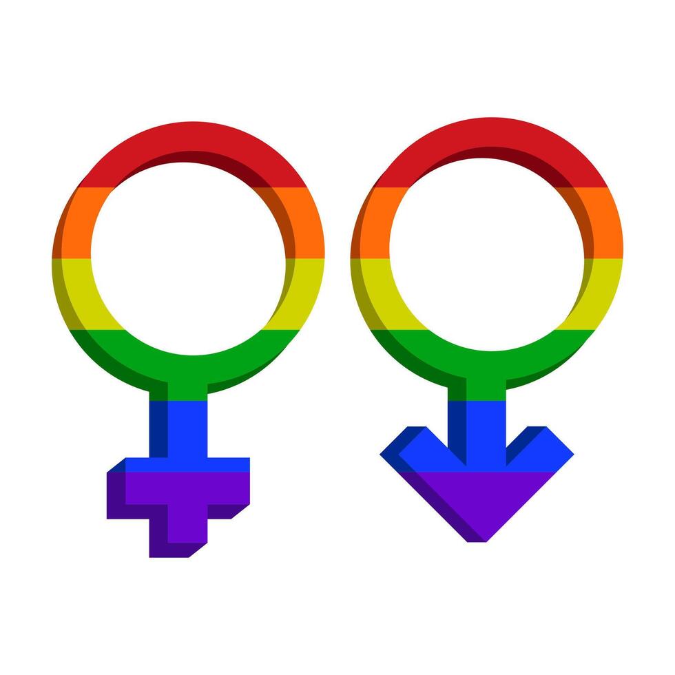 LGBT gender sign. Rainbow colored elements. Pride community. Female and male. Vector illustration.