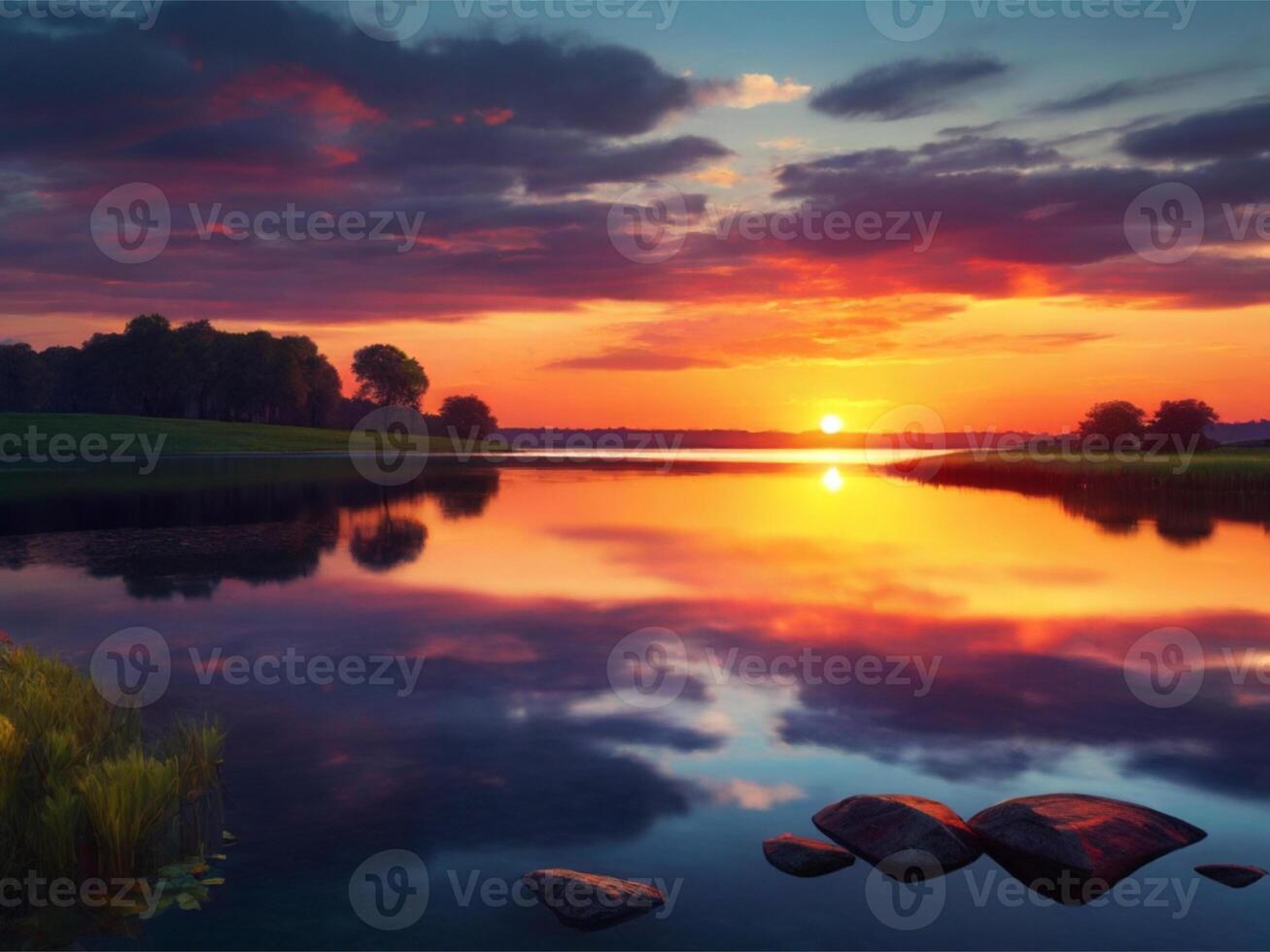 AI generated Sunset in the lake Wallpaper photo