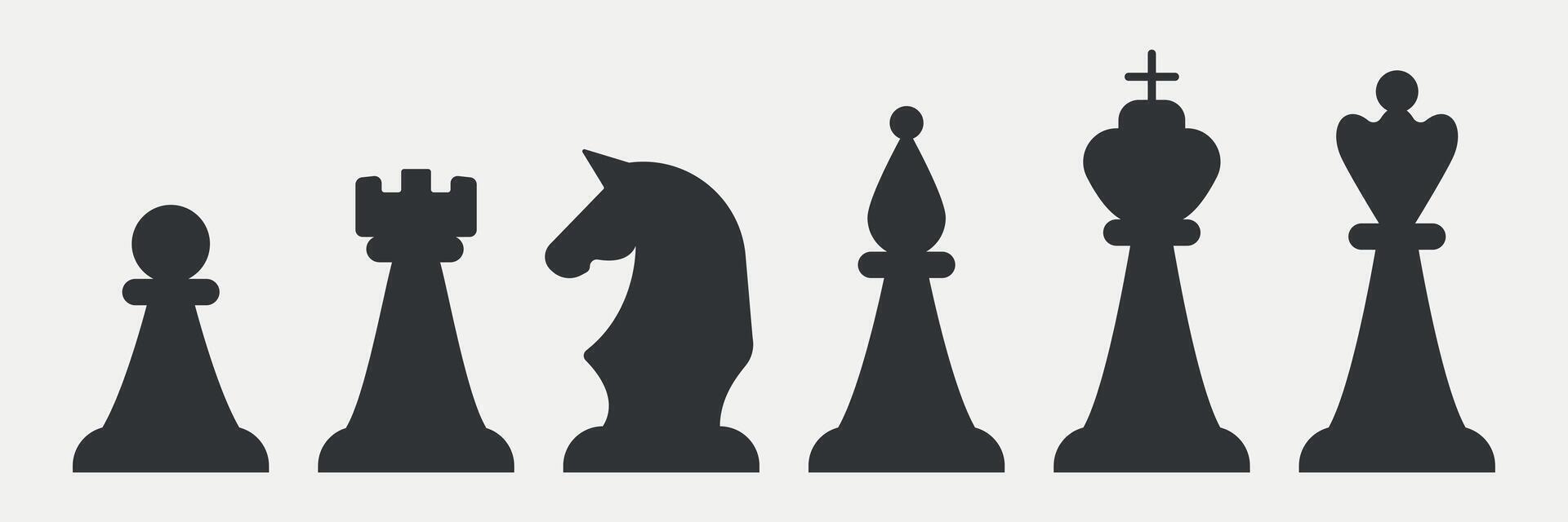 ajedrez pedazo íconos colocar. negro silueta cifras. juego, estrategia, jugar. vector ilustración, aislado