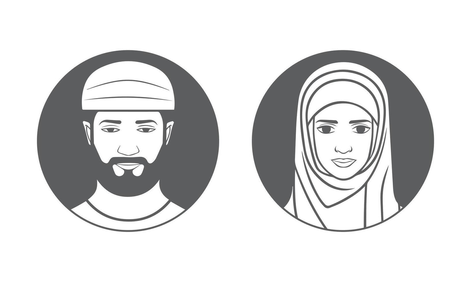 Arab people avatar icons. Muslim man and woman in traditional headdress. User profile sign. Vector illustration