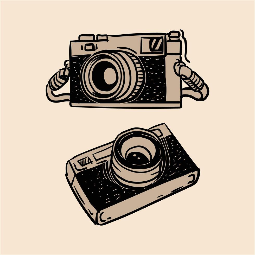 Hand drawn old camera cartoon illustration vector