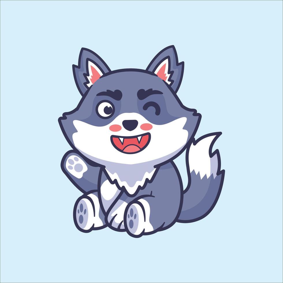 Cute wolf cartoon icon illustration vector