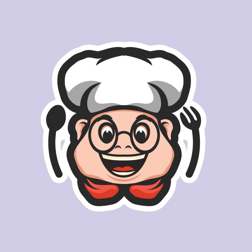 Chef head with spoon and fork cartoon illustration vector