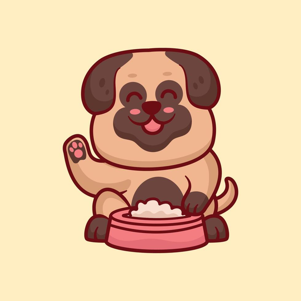 Cute puppy eating cartoon character illustration vector