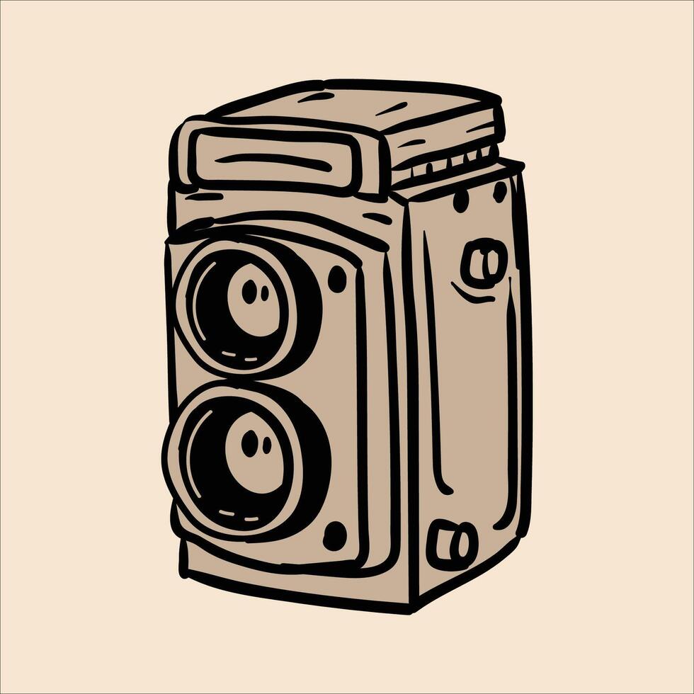 Hand drawn old camera cartoon illustration vector