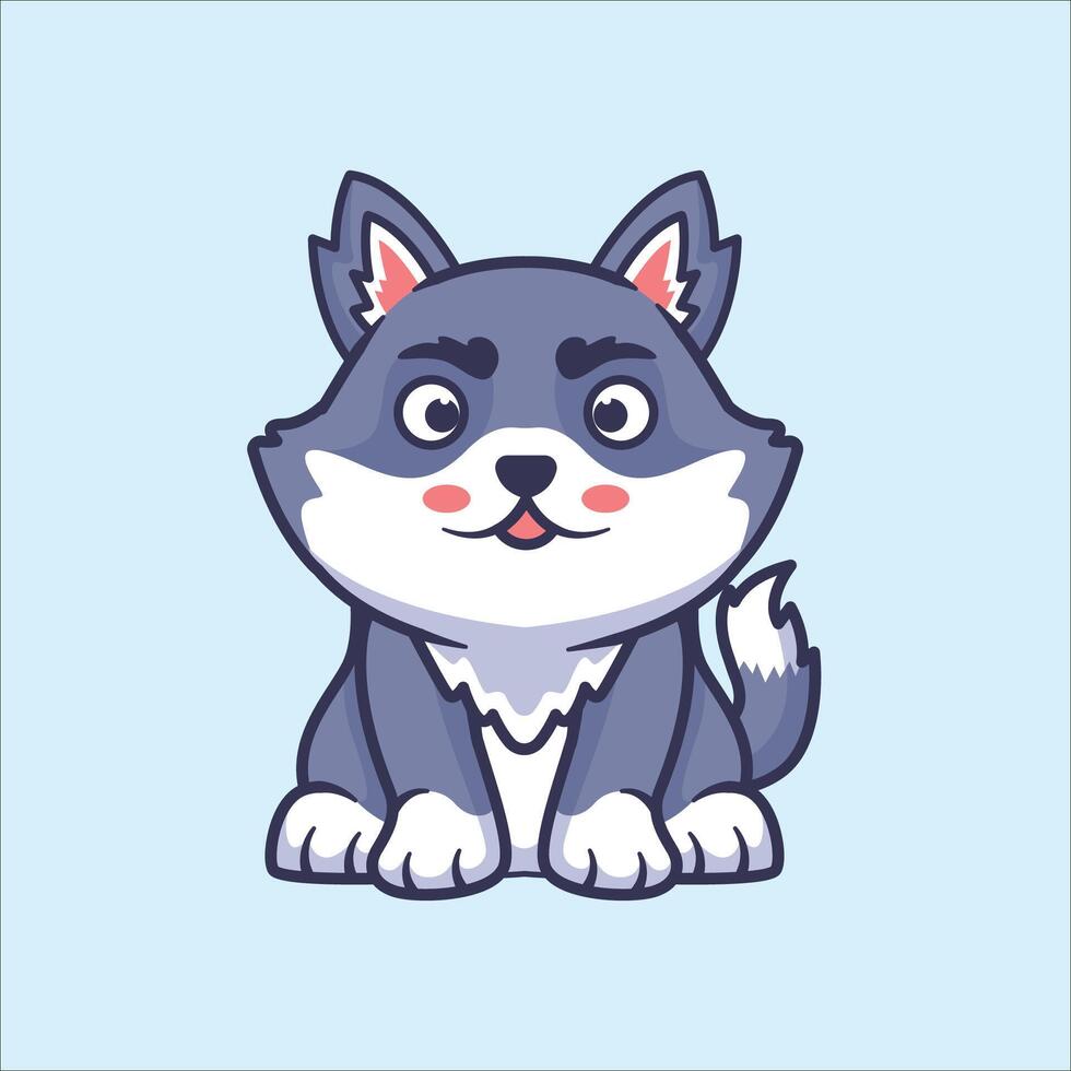 linda lobo mascota personaje animal ilustración vector