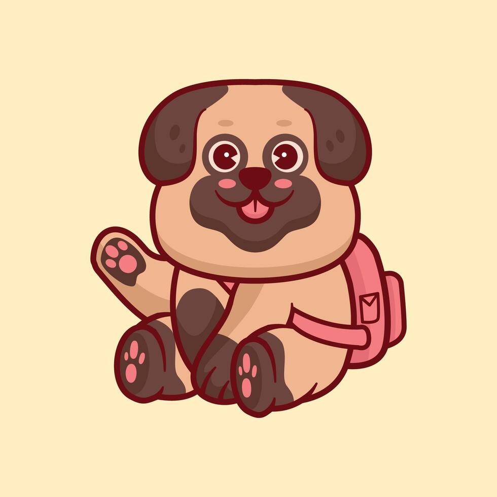 Bulldog puppy wearing a bag cartoon illustration vector