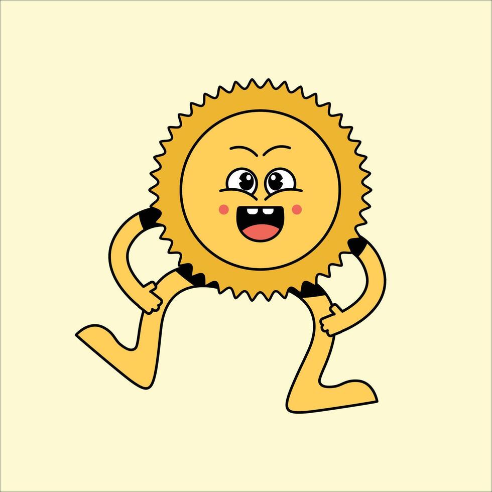 Retro sun mascot character cartoon illustration vector