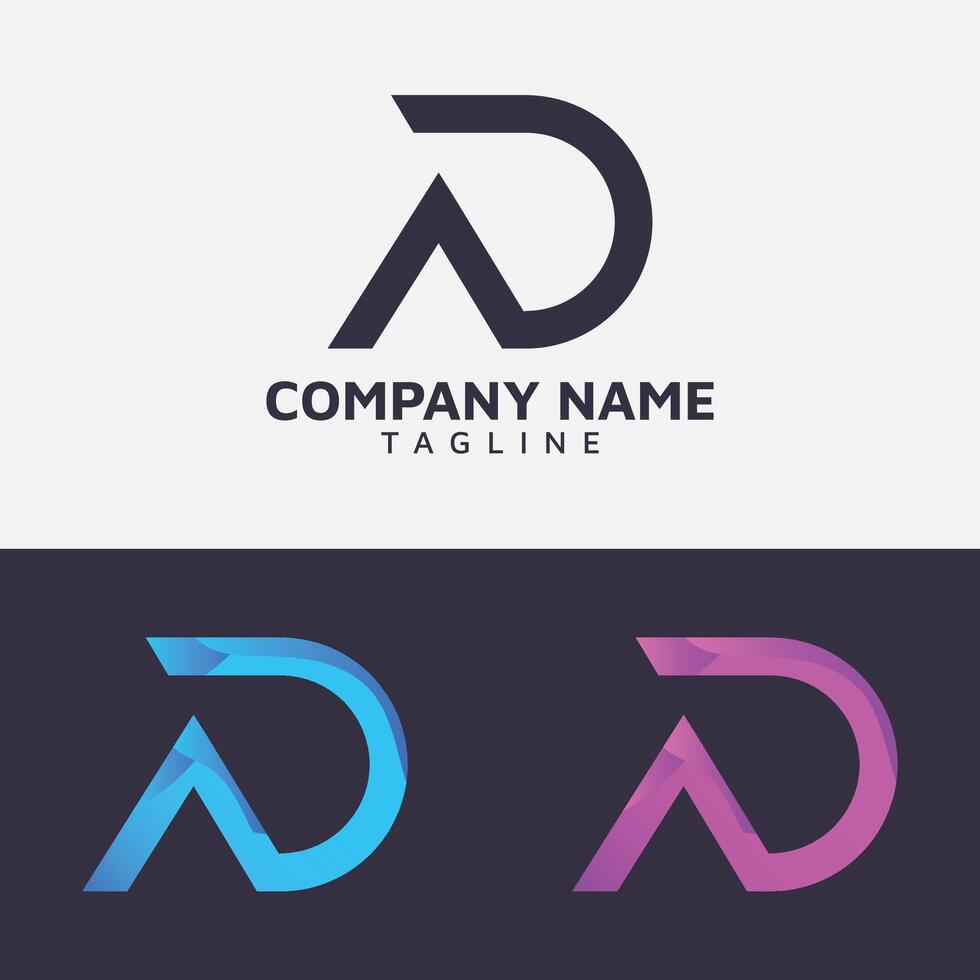 Modern AD logo Design. Gradient  logo Template vector