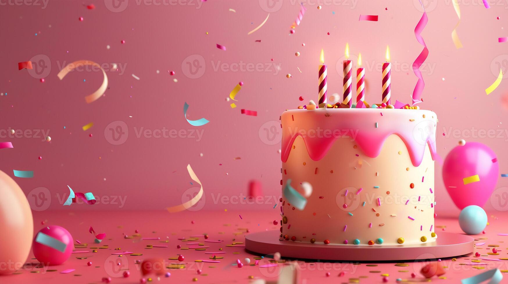 AI generated Colorful birthday cake with candle with copy space background ,happy birthday concept . photo