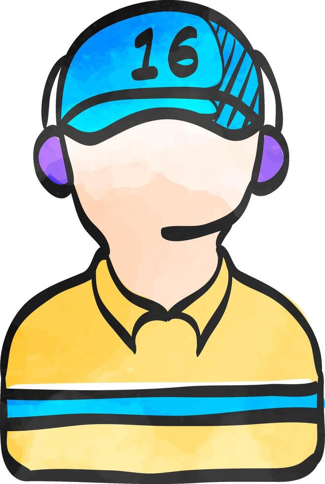 Man headphone icon in color drawing. Assistant help contact sport race monitor vector