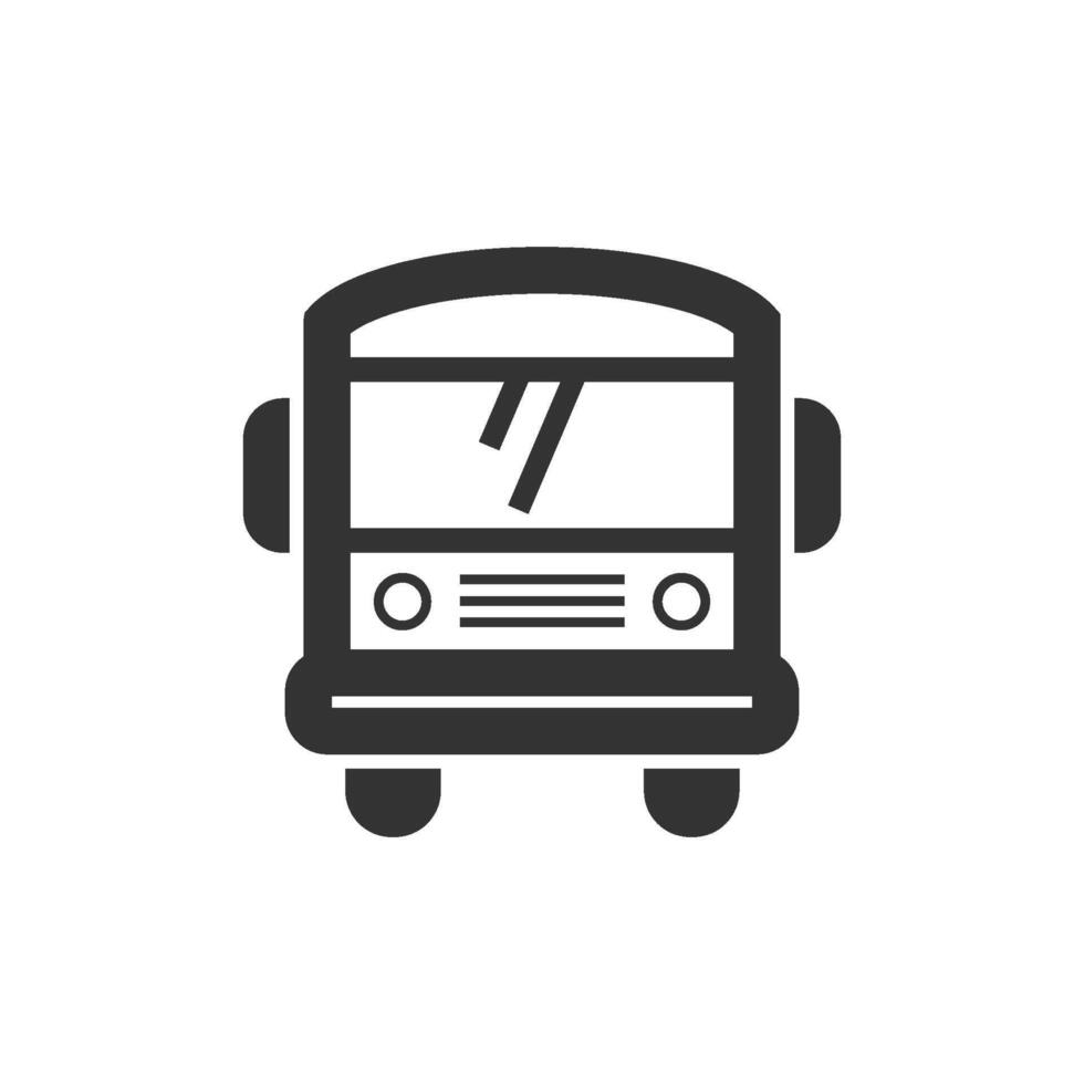 School bus icon in thick outline style. Black and white monochrome vector illustration.