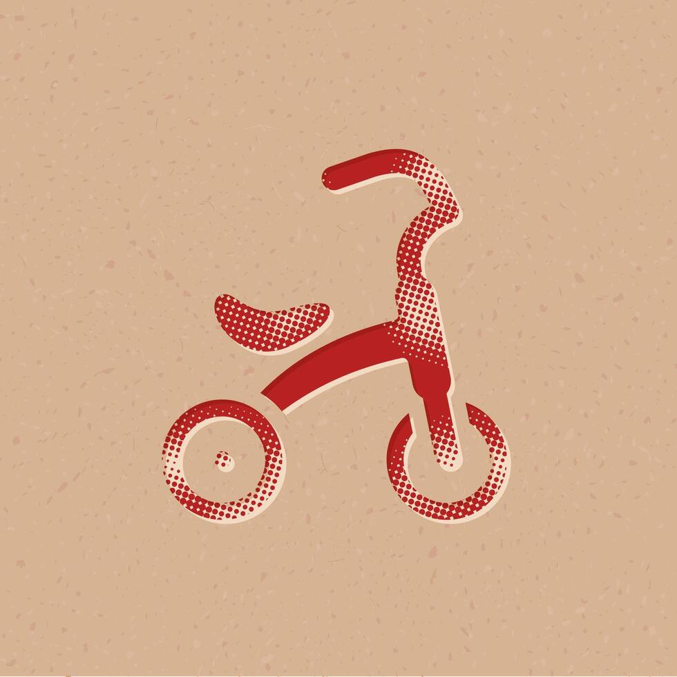 Kids tricycle halftone style icon with grunge background vector illustration