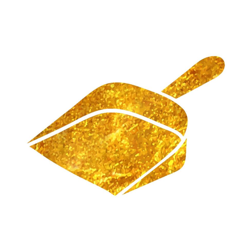 Hand drawn Dustpan icon in gold foil texture vector illustration