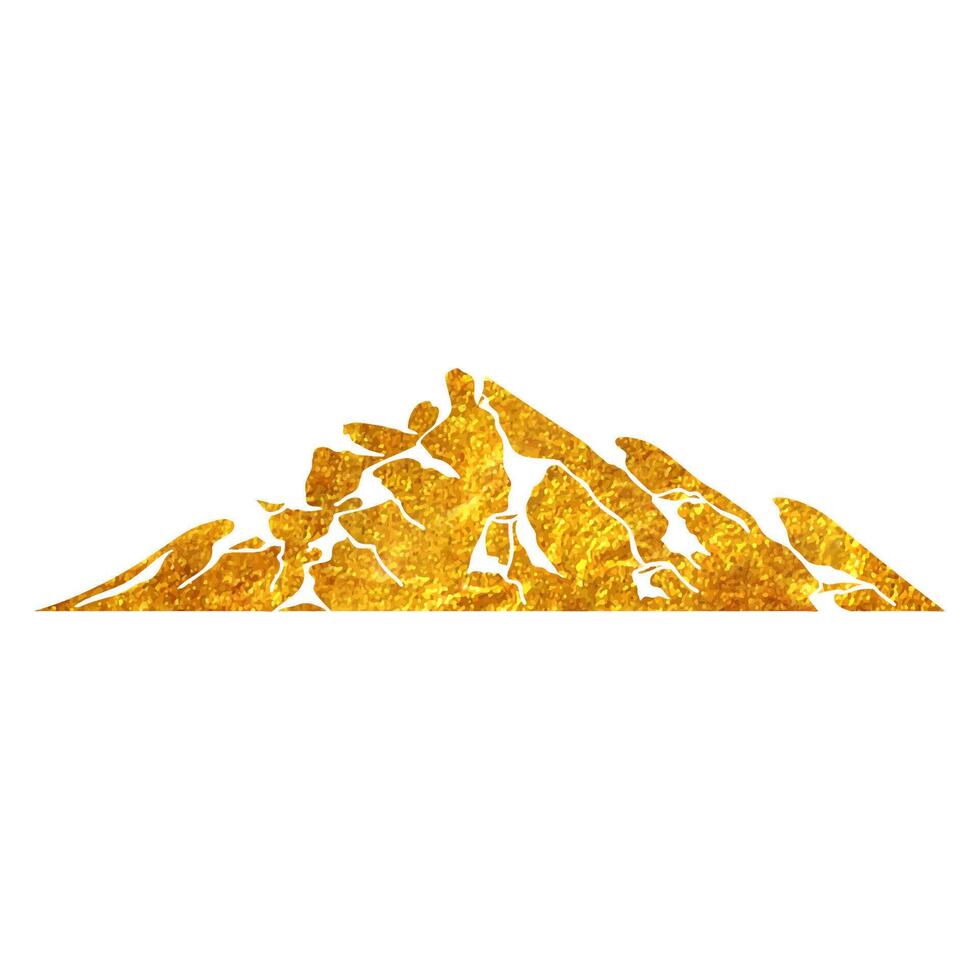 Hand drawn mountains in gold foil texture vector illustration