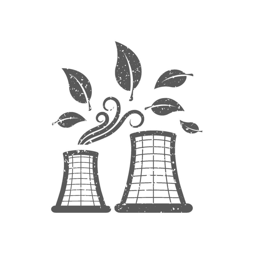 Nuclear plant with leaves icon in grunge texture vector illustration