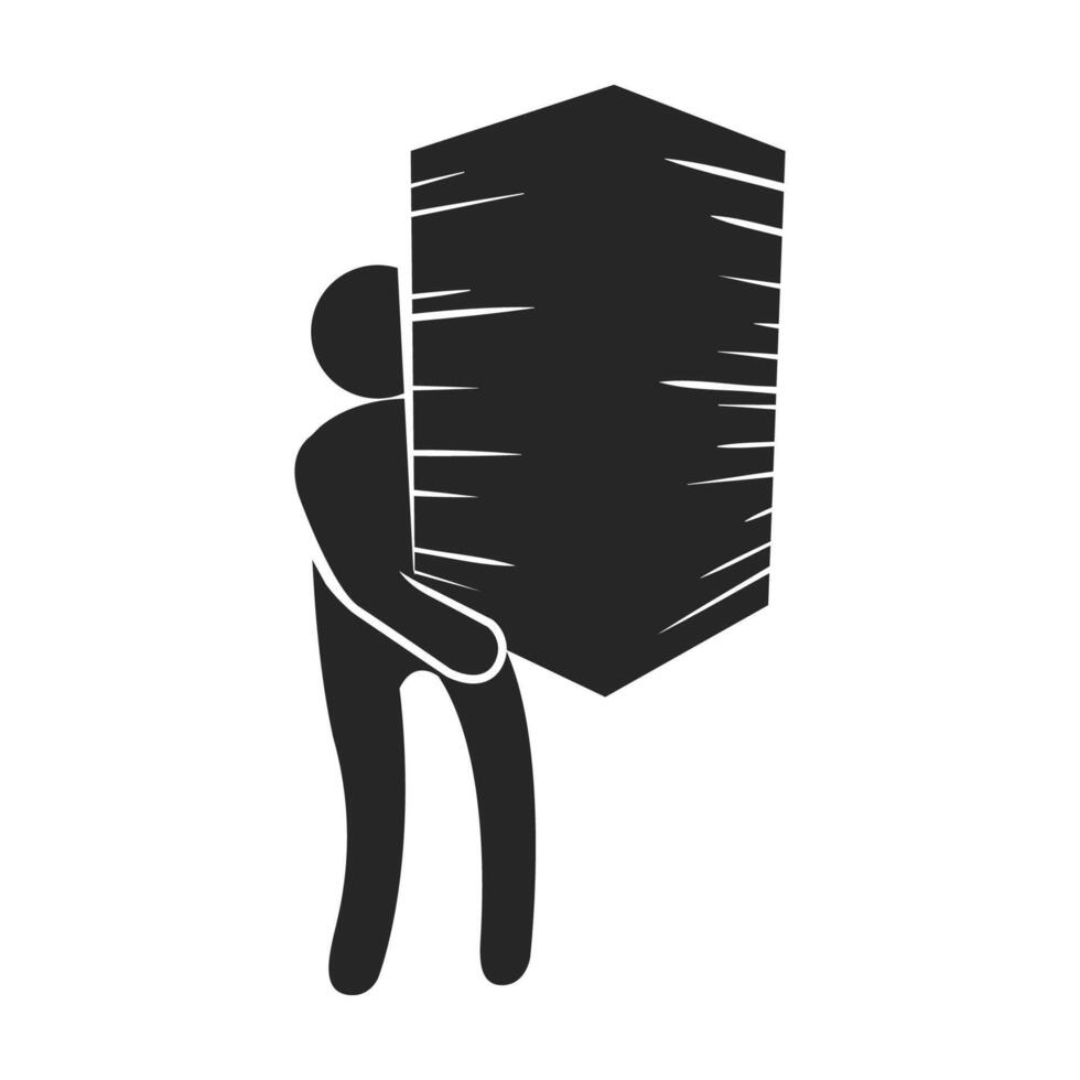 Man holding pile of papers icon in black and white vector