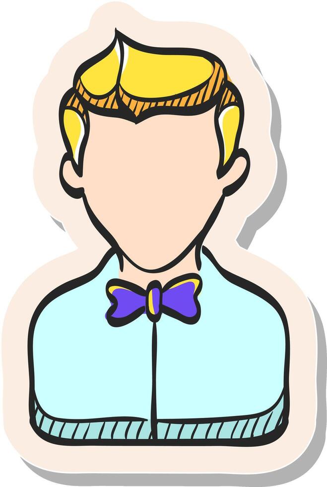 mano dibujado camarero avatar icono en pegatina estilo vector ilustración