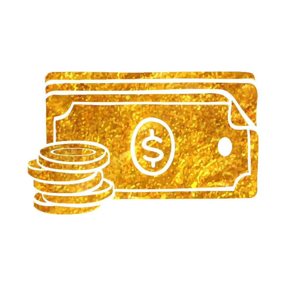 Hand drawn Money icon in gold foil texture vector illustration