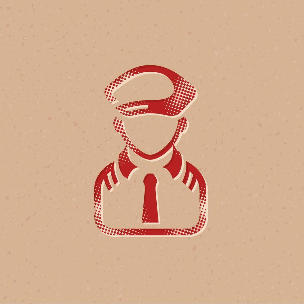 Pilot avatar halftone style icon with grunge background vector illustration