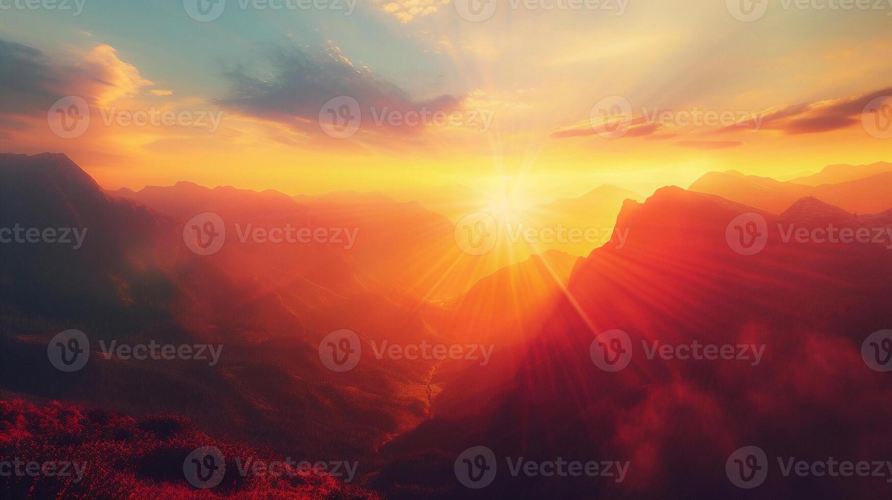 AI generated Fantasy stunning nature scence,beautiful mountain view in golden hour ,sunrise or sunset with golden light ,abstract background . photo