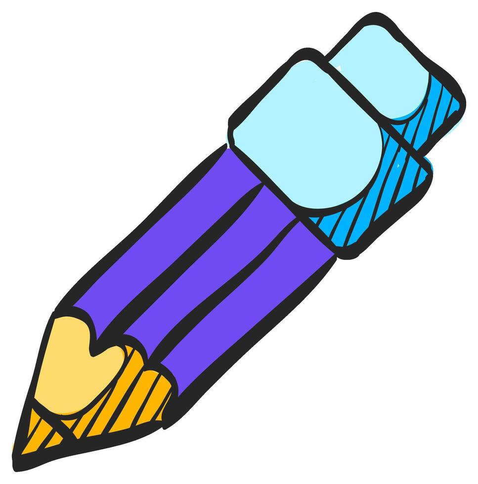 Pencil icon in hand drawn color vector illustration