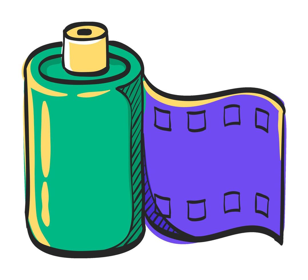 Photographic film icon in hand drawn color vector illustration