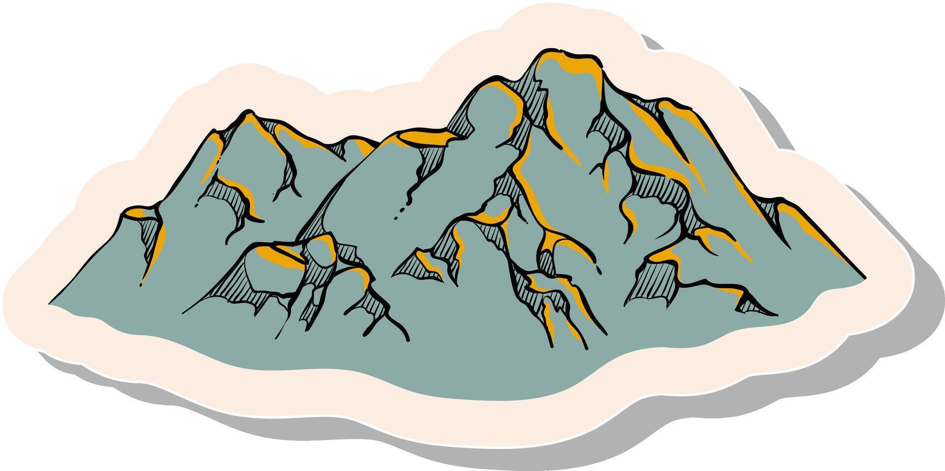 Hand drawn mountains in sticker style vector illustration