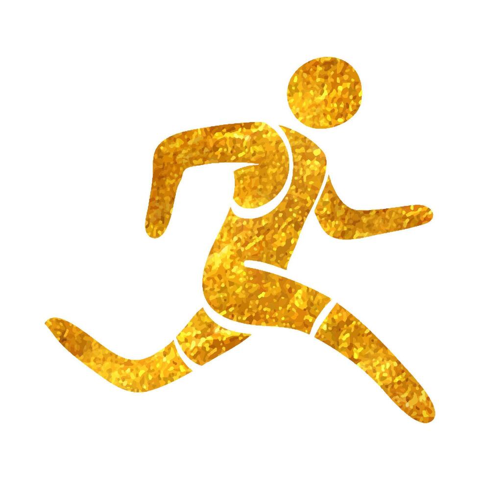 Hand drawn Running athlete icon in gold foil texture vector illustration