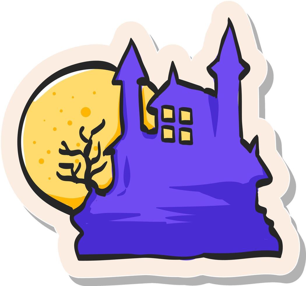 mano dibujado oscuro castillo icono en pegatina estilo vector ilustración